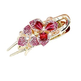 yangzerang Hair Claw Clips Rhinestone Crystal Flower Hair Clips Metal Non slip Hair Claw Clip French Style Hair Clips Red