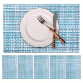 Place Mats for Table Set of 6 - Heat Resistant Non Slip Waterproof and Washable Dinner Placemat for Dining Kitchen Light Blue