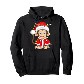 Funny Monkey Christmas Lights Santa Costume Cute Animal Xmas Pullover Hoodie