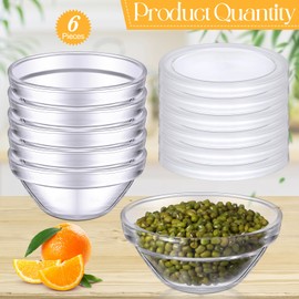 Teenyyou 6 Pieces Small Glass Dipping Bowls Set with Lid Dipping Sauce Bowls Dishes Stackable Ingredient Bowls Mini Sauce Bowls for Ketchup, Soy, Sushi, Party, Nuts, or Candy (2.95 Inches)
