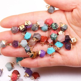 LHJ 10Pcs Faceted Square Gemstone Pendant Natural Mixed Color Stone Charms for Necklace Jewelry Making