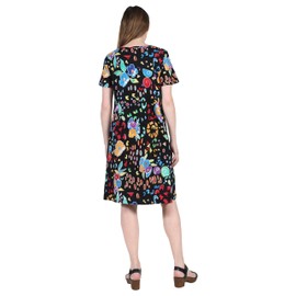 LA CERA Women's Casual Cotton Knit Summer Dress, A-Line Hem, Scoop Neckline, Short Sleeves with Side Pockets Black