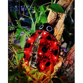 Solar Ladybug Outdoor Garden Statue,Hanging Waterproof LED Solar Lights Outdoor Decor,Metal Ladybug Ornament,Lantern Indoor Figurines for Patio Garden Table Decor for Ourdoor