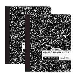 BAZIC Composition Book Wide Ruled 100 Sheet Black Marble Notebook, Writing Journal Comp Lined Notebooks for Office School, 2-Pack