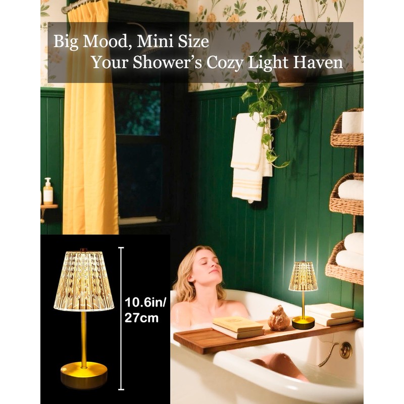 Gold Cordless Table Lamp Rechargeable,5000mAh Battery Operated Lamps,Mini Small Crystal