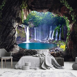 YQWDMX - 3D Cave Waterfall Natural Landscape Wallpaper for Bedroom (Not Peel and Stick)