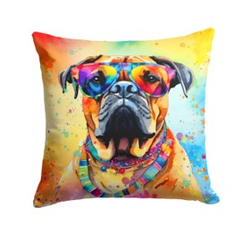 Caroline's Treasures DAC2477PW1414 Bullmastiff Hippie Dawg Fabric Decorative Pillow Machine Washable, Indoor Outdoor Decorative Pillow for Couch, Bed or Patio, 14Hx14W