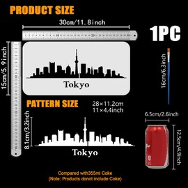 FINGERINSPIRE Stencil with Tokyo Skyline Including 1 Plastic Brush 30 x 15 cm Japanese City Skyline Stencil Tokyo City Building Template for Painting Walls Wooden Furniture Home Decoration