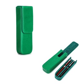 Hiram Leather Pen Case for 2 Pens Vegetable Tanned Leather Fountain Pen Storage Box with Hidden Magnetic Snap Closure Design (Green)