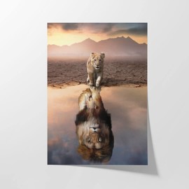 Hustling Sharks® Animal Pictures on Poster as XXL Wall Picture Lion Reflection Poster in Portrait Format, Animal Poster, Bedroom Poster, Children's Room, Lion Picture, Lion Pictures (20 x 30 cm)