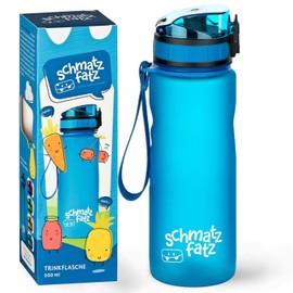 schmatzfatz Leak-Proof Sports Drinking Bottle, BPA-Free, 500 ml, Fruit Insert, 1-Click Cap, Children's Drinking Bottle for School or Nursery, blue