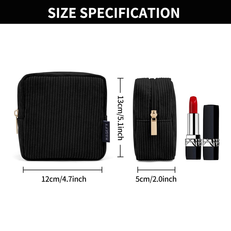 MAGEFY Small Makeup Bag for Handbag Mini Cosmetics Bag Corduroy