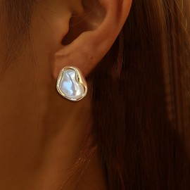 Pearl Earrings for Women Trendy Irregular Gold Pearl Dangle Earrings Baroque Pearl Earrings Hypoallergenic Vintage Earrings for Women Pearl Jewelry (style-1)