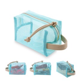 Derbway Transparent Toiletry Bag, Cosmetic Bag with Handle, 2 Layers Waterproof Zip Bag, Ideal for Travel, Swimming, Fitness, Camping, blue