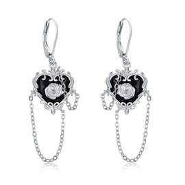 YueYuan Witches Heart Earrings 925 Sterling Silver Witch Leverback Earrings Gothic Rose Earrings Goth Jewelry Gifts for Women Valentine's Day Anniversary, 15 mm x 16 mm, Sterling Silver, No Gemstone