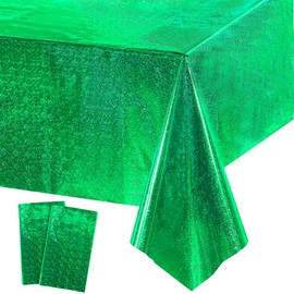 Party Tablecloth Green Glitter Foil Birthday Tablecloths Plastic Disposable Party Decoration for St Patrick's Day Jungle Dinosaur Football Tractor Hawaii Aloha Lion Birthday Christmas Decoration