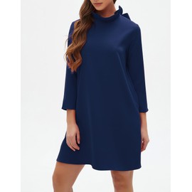 Kedera Women's Bow Tie Dress Long Sleeve Dresses Casual Elegant Formal Shift Mini Dress with Pockets Navy