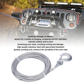 Cuerda de Alambre para Cabrestante, Cable de 4 Mm X 12 M, Resistencia de 2000 Libras, Acero Inoxidable con Gancho, Tope, Funda Protectora, Dedal, Ajuste Universal para Vehículos