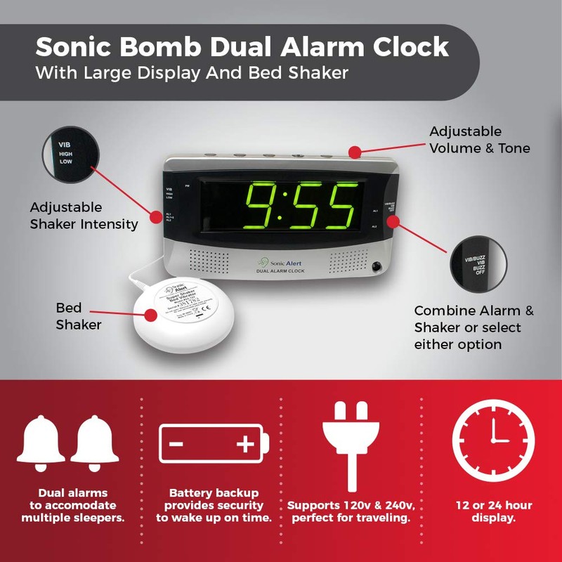 Sonic Alert SBD375SSEU/USA Sonic Boom Dual Alarm Vibrating Alarm Clock