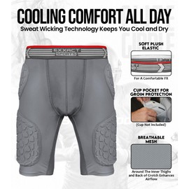 Exxact Sports Elite 5-Pad Adult Football Girdle for Men - Padded Compression Shorts, Mens Girdle Football with Cup Pocket (Adult Medium, Gray)