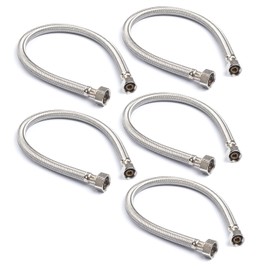 Stainless Steel Braided Water Connectors with Reinforced PVC Inner Hose for Faucets, 3/8" Compression x 1/2" FIP, 16" Length (5Pack)