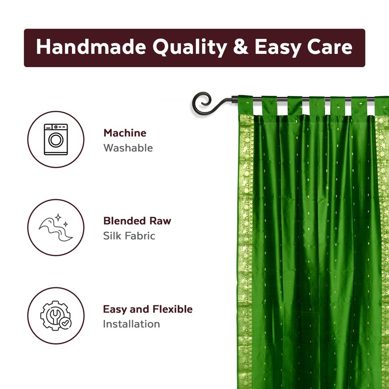 Indian Selections Green Tab Top Sheer Sari Curtain/Drape/Panel - 80W