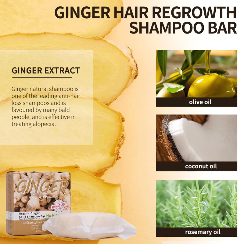 Ginger Hair Regrowth Shampoo Bar, Organic Shampoo For Hair Loss,
