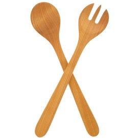 Teemando® Elegant Cherry Wood Salad Servers 35 cm 2-Piece Salad Spoon + Salad Fork