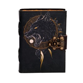CORIUM ARTIFEX Black Wolf Leather Journal for men and women, 200 Pages of Antique Handmade Deckle Edge Vintage Paper, Leather Sketchbook, Drawing Journal, Printed Leather Journal (6 X 8)