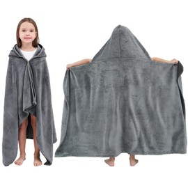Hiturbo - Toalla de baño con capucha para niños: manta de felpa suave para piscina, playa, toalla de forro polar de 50 x 30 pulgadas, para niños y niñas de 3 a 12 años (gris)