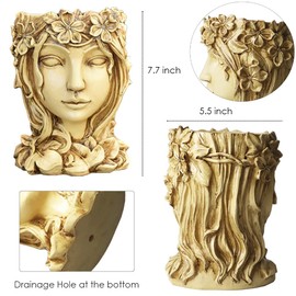 Yanmilia Head Planter Face Flower Pot Goddess Statue Planter Decorative Girl Portrait Planter Indoor Outdoor Girl Face Flower Vase Container Planter (Beige)