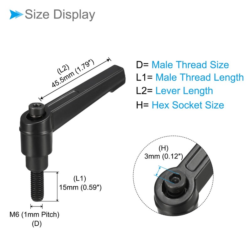 CoCud Clamping Lever Handles, M6 x 15mm Male Thread, Adjustable