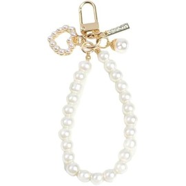 White Women's Imitation Pearl Chain, Golden Car Key Chain Backpack Key Pendant Accessories Key Ring Charm Gifts, Love Heart Car Keychain, Cute keychains for Car keys, Pearl keychain, Car Keychain,