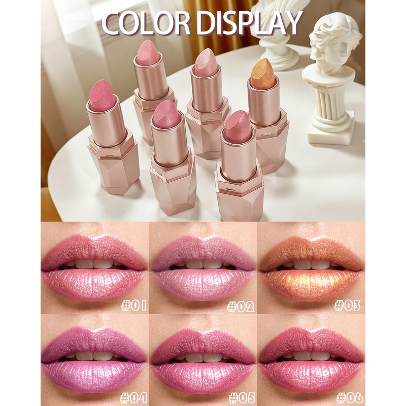 Purple Glitter Lipstick for Women, Metallic Shimmer Long Lasting Lip