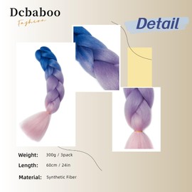 Dcbaboo Braids Extensions Synthetic Hair for Braiding 3 Pack 24 Inch Ombre Jumbo Braiding Hair Kanekalon Hair Extensions Braids Afro Crochet Box Braids Hair for Braids 300 g, Blue Purple Pink
