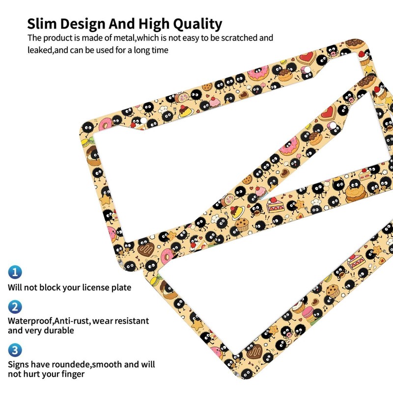 2Pcs Anime License Plate Frame Cute Soot Sprites Car Accessories