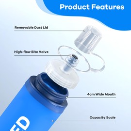 WEMEET 500 ml Foldable Sports Water Bottle, Pack of 2, Leak-Proof, Collapsible Soft Water Bottle with Volume Scale, BPA-Free, Soft Flask for Camping, Jogging, Cycling