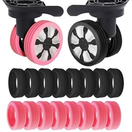 KWHSPKENG Luggage Wheel Protector Covers Sets, 16 Pack Silicone Suitcase Wheels Protector Fits Most Travel Luggages Wheels Sizes, Anti-Scratch, Noise Reduction, Easy Install (8pcs Black + 8pcs Pink)