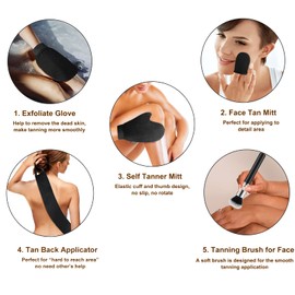 CeleCily Fake Tan Mitt Applicator - Self Tanning Mitt Set for Self Tan Mitt with Velvet Tanning mitt,Tanning Mitten,Self Tanner Back Applicator,Face Tanning Glove,Exfoliate Mitt,Tanning Brush