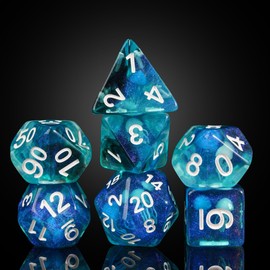 Cusdie 7-Die DND Dice, Polyhedral Dice Set Filled with Animal, for TTRPG Role Playing Game Dungeons and Dragons D&D Dice(Luminous Jellyfish)