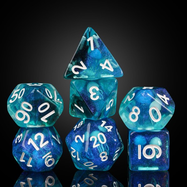 Cusdie 7-Die DND Dice, Polyhedral Dice Set Filled with Animal,