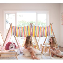 Pastel Rainbow Ribbon Tassel Garland Colorful Fabric Banner Hanging Patry Decoration Backdrop for Baby Shower, Highchair, Birthday Macron Banner Backdrop Decor 40 Inches(L) X 14 Inches(W)