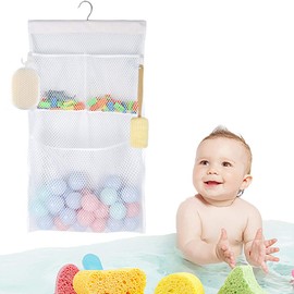 ALYER Multifunctional Bath Toy Organizer,2-in-1 Mesh Shower Caddy, No Suction Cup Needed,Installation Free (White)