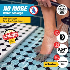 Shower Threshold Water Dam Barrier 60" - White Collapsible Shower Water Blocker - Guard for Walk in Shower - Water Guard Stopper for Floor - Shower Door Water Blocker - Triangular - By Hippo Dam