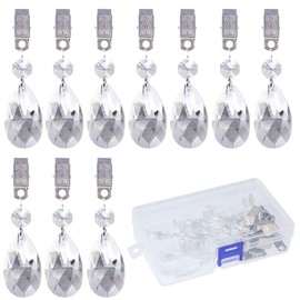 Swpeet 10Pcs Tablecloth Weights with 10Pcs Metal Clip Kit, Crystal Glass Teardrop Prisms Pendant Tablecloth Weights for Picnic Tables Tablecloth Weights Heavy Outdoor