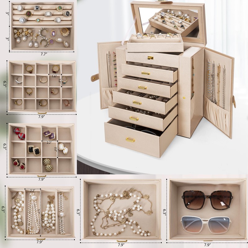 AKOZLIN Huge Jewelry Box Organizer Functional Extra Large Leather Jewelry
