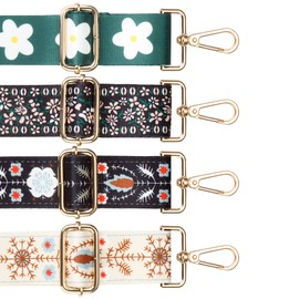 DIVCIDLC Purse Shoulder Strap Replacement Guitar Strap Wide Belt Nylon Handbags Case Adjustable Crossbody Canvas Bags Strap with Metal Buckle, Green white flower