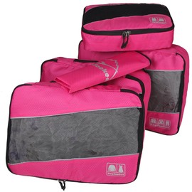 5pc Packing Cubes Set Large Travel Luggage Organizer 4 Cubes 1 Laundry Pouch Bag, Rose, Large