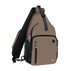 MOSISO Sling Backpack Bag, Crossbody Shoulder Bag Travel Hiking Daypack Chest Bag with Front Square Pocket&USB Charging Port, Brown