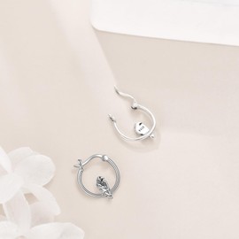 VONALA Animal Hoop Earrings, 925 Sterling Silver French Bulldog/Black Cat Jewellery for Women Girls, Sterling Silver, No Gemstone